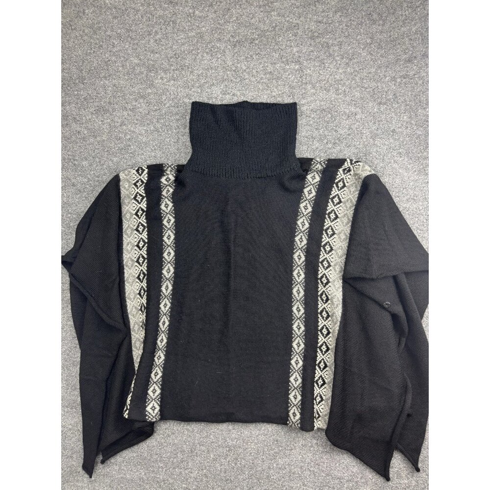 Indigenous‎ Cape Sweater Womens One Size Black Turtleneck Alpaca Geometric